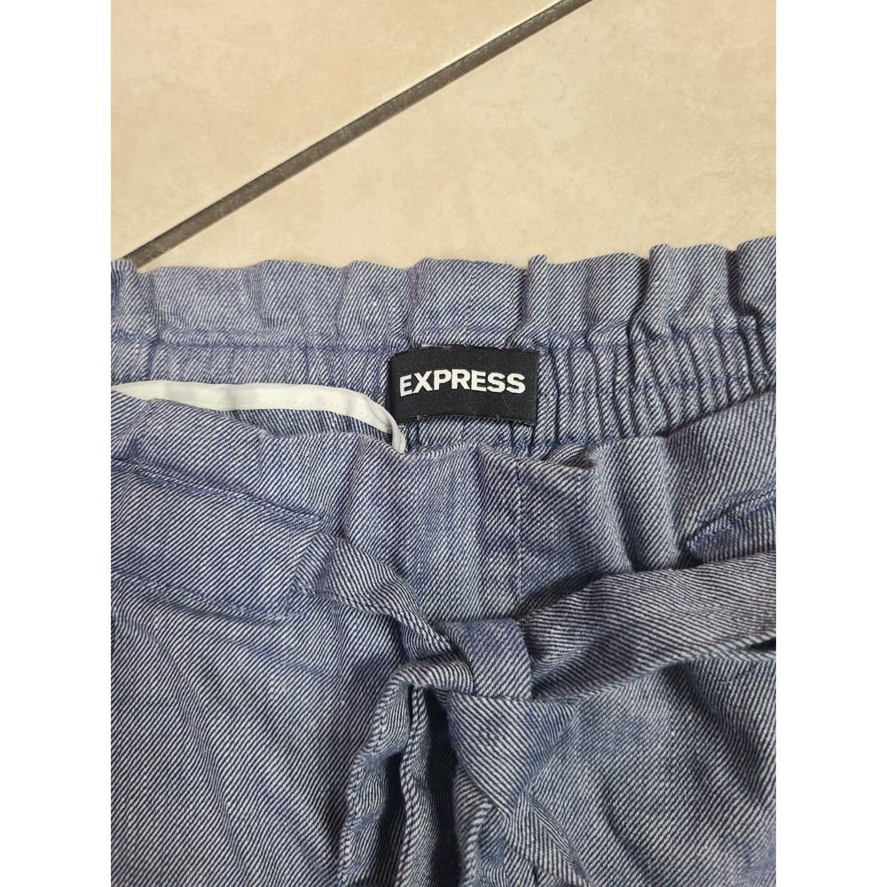 Express Shortie Shorts Women Large Blue High Rise Paperbag Tie Waist - Picture 3 of 8